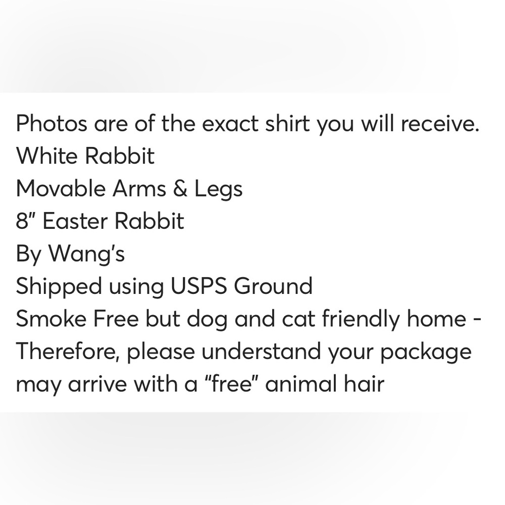 White Rabbit - Movable Arms & Legs  - 8" Easter Rabbit By Wang's - Picture 12 of 12